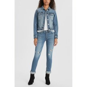 American Eagle Womens Denim Jacket Size Medium‎ Light Blue Distressed Casual